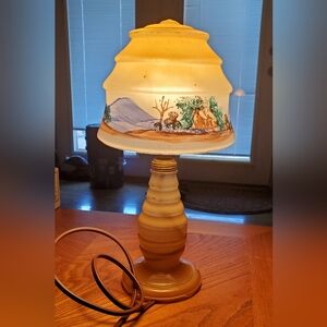 Vintage Country Western Scene, Reverse Painted by Hand, Glass Lamp - 7" Fitter